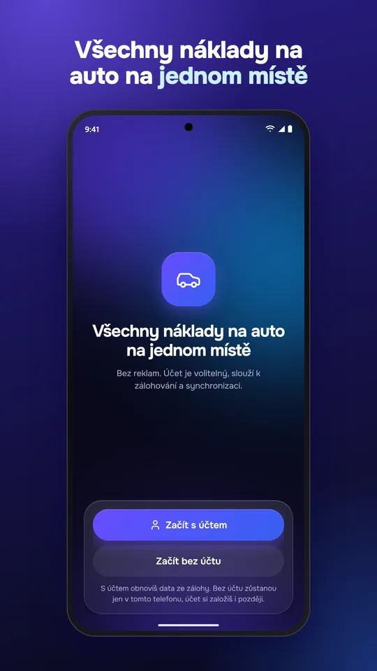 Úvodní obrazovka: všechny náklady na auto na jednom místě