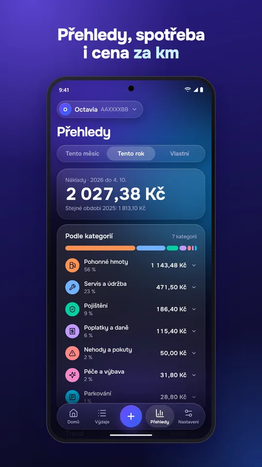Přehledy: náklady podle kategorií a trend