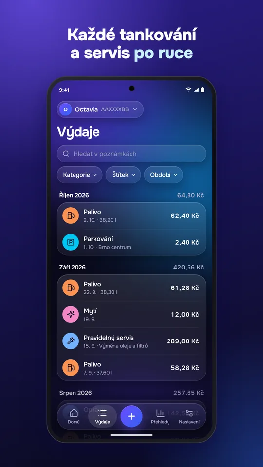 Seznam výdajů seskupený po měsících