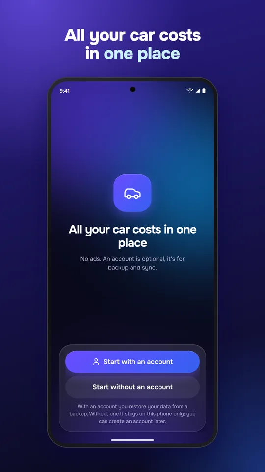 Welcome screen: all your car costs in one place