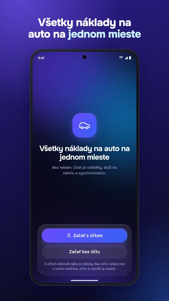 Úvodná obrazovka: všetky náklady na auto na jednom mieste